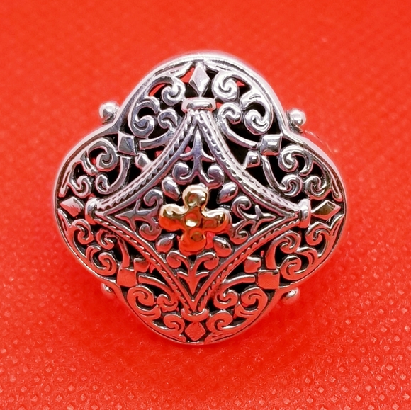 STERLING SILVER GOLD ACCENT ORNATE COCKTAIL RING - Picture 6 of 6